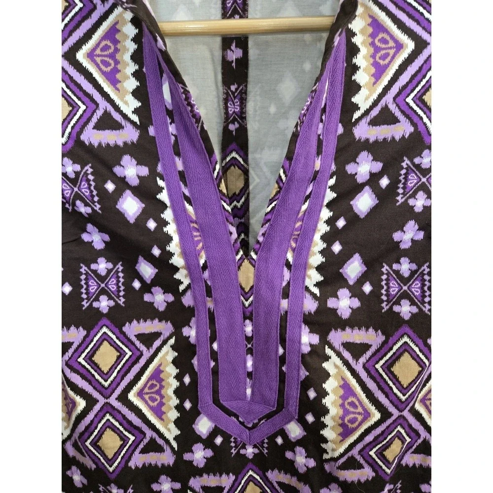 Tory Burch Purple Geometric Ikat Print Split Neck Tunic Dress Size 6 Boho Chic‎